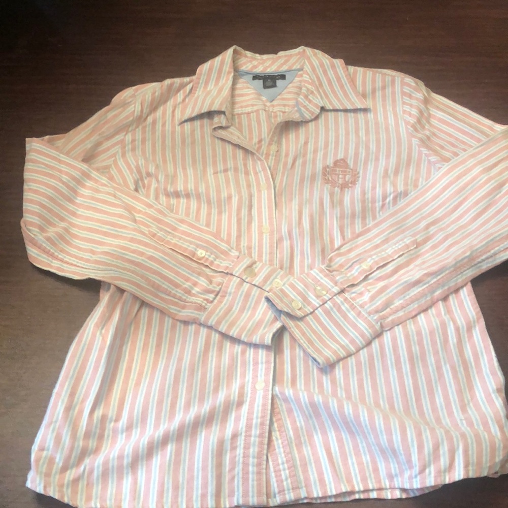 Tommy Hilfiger Pink and White Striped Women's Top